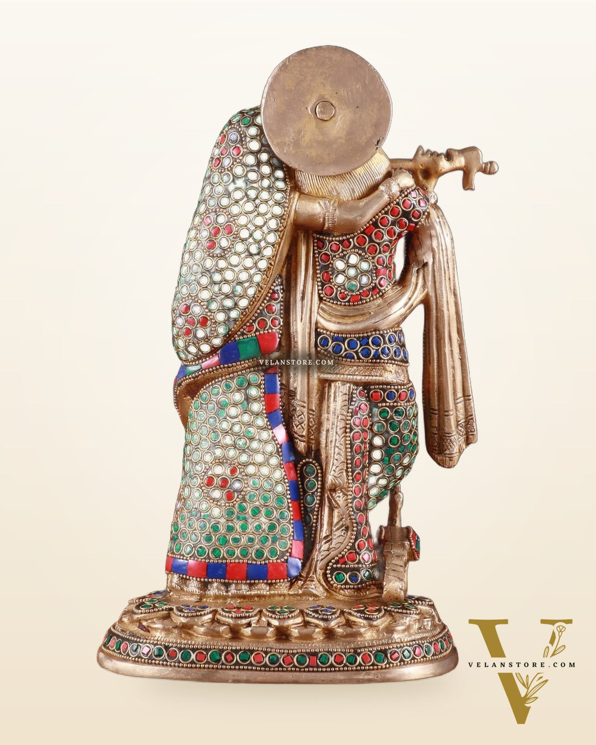 Brass Radha Krishna Idol 12 inch multicolour stonework