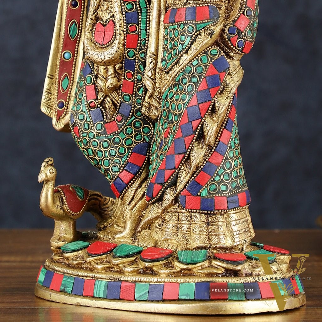 Brass Radha Krishna Idol 12 inch with stonework