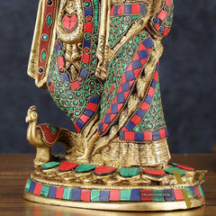 Brass Radha Krishna Idol 12 inch with stonework