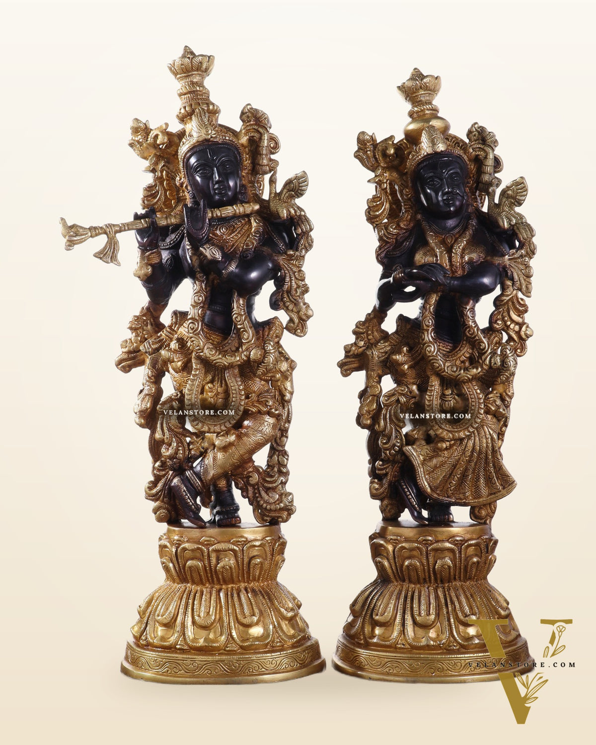 Brass Radha Krishna Idol Set - 21" black edition