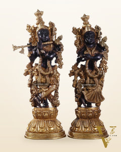 Brass Radha Krishna Idol Set - 21" black edition