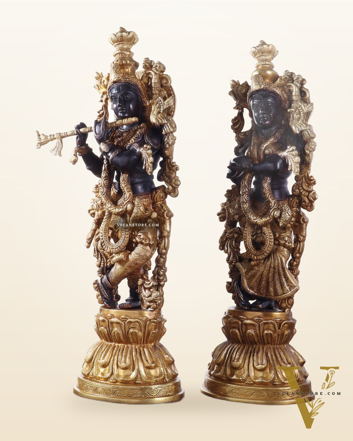 Brass Radha Krishna Idol Set - 21" black edition