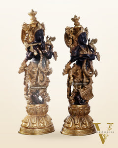 Brass Radha Krishna Idol Set - 21" black edition
