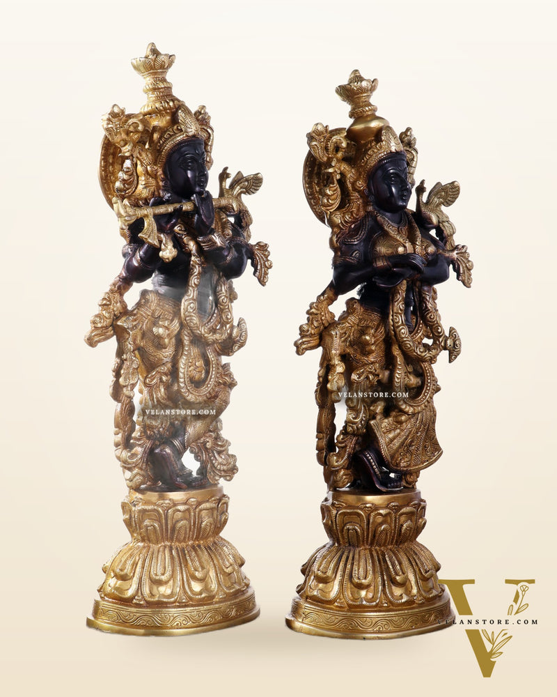 Brass Radha Krishna Idol Set - 21" black edition