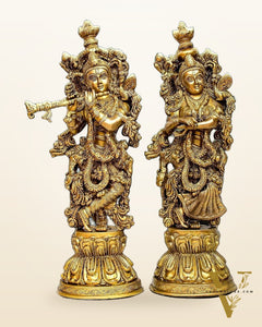 Brass Radha Krishna Idol Set - 21" Tall Masterpieces