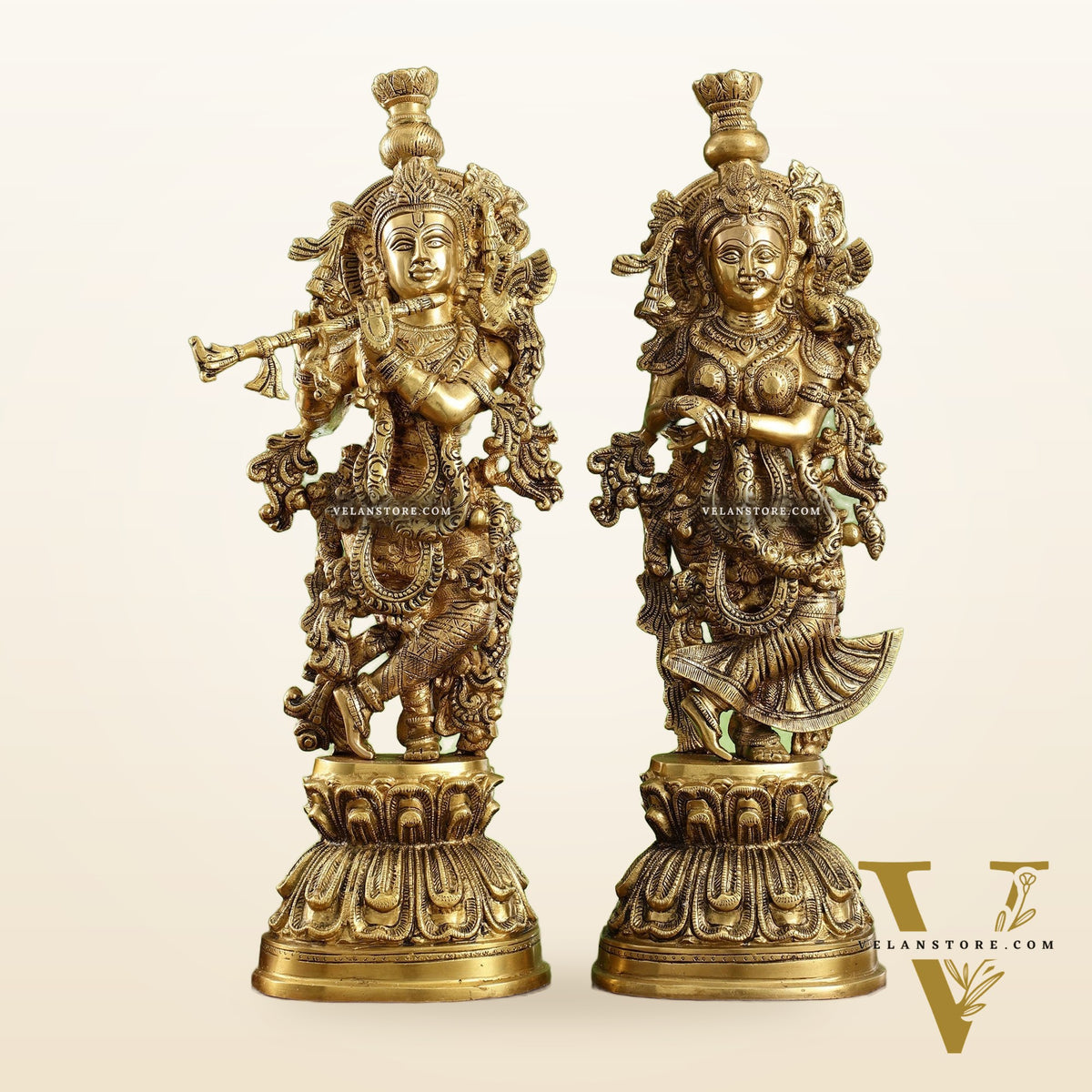 Brass Radha Krishna Idol Set - 21.5" Tall Masterpieces