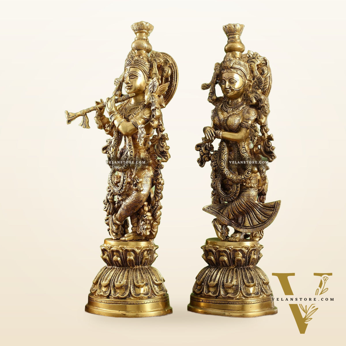 Brass Radha Krishna Idol Set - 21.5" Tall Masterpieces