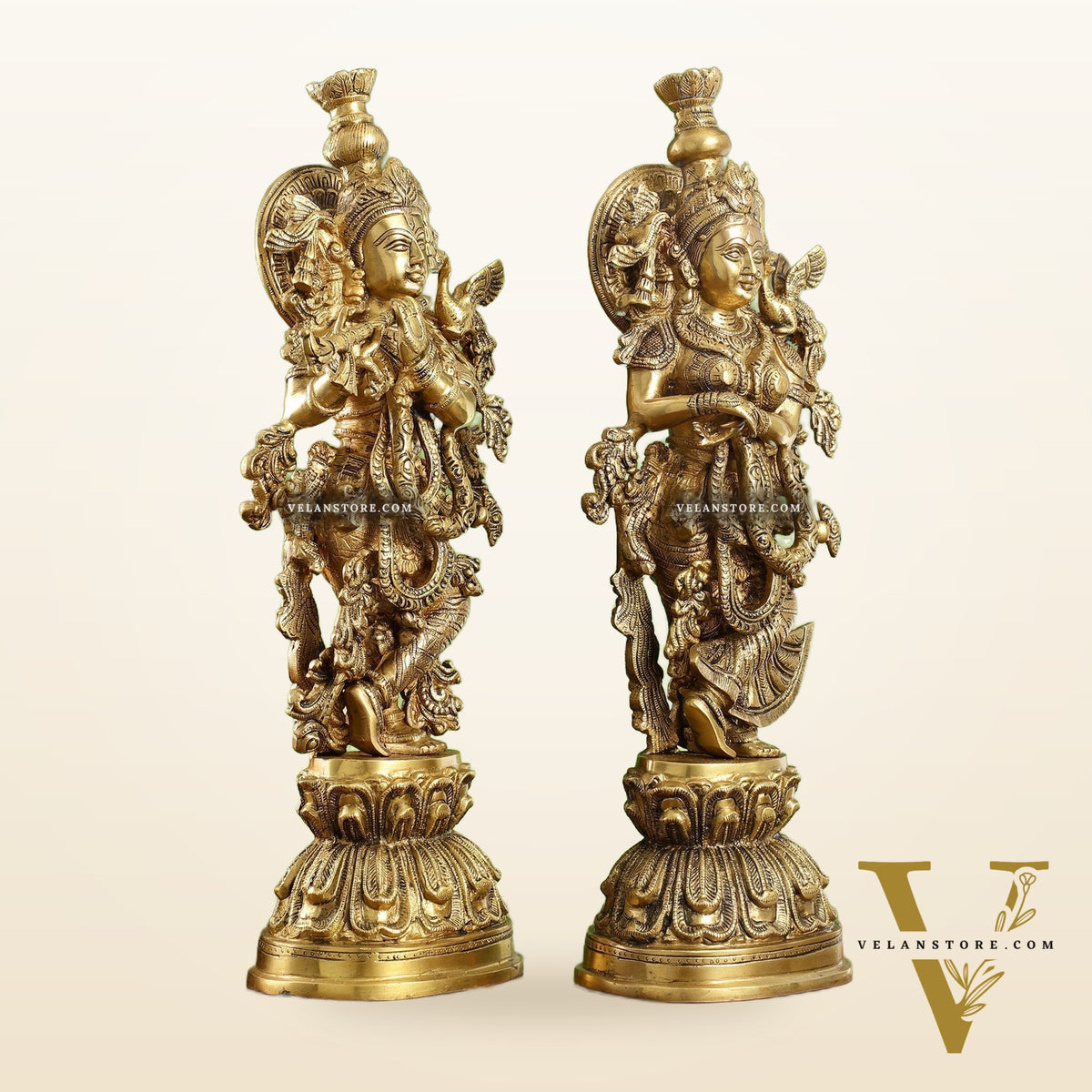 Brass Radha Krishna Idol Set - 21.5" Tall Masterpieces