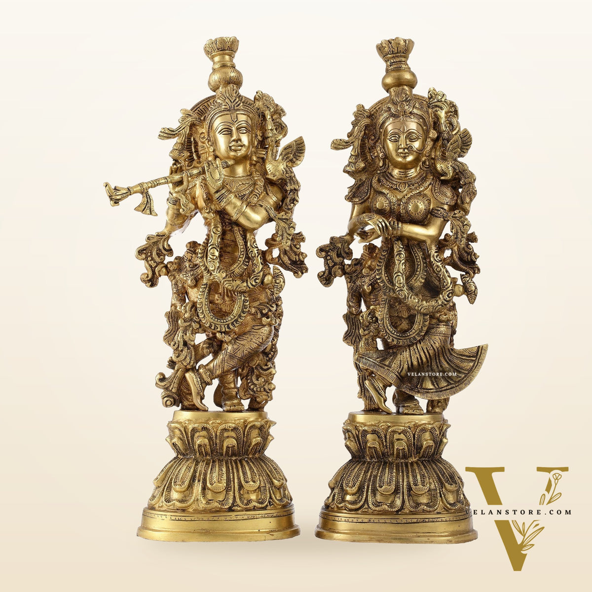 Brass Radha Krishna Idol Set - 21.5" Tall Masterpieces