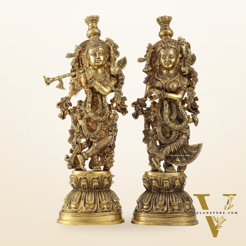 Brass Radha Krishna Idol Set - 21.5" Tall Masterpieces
