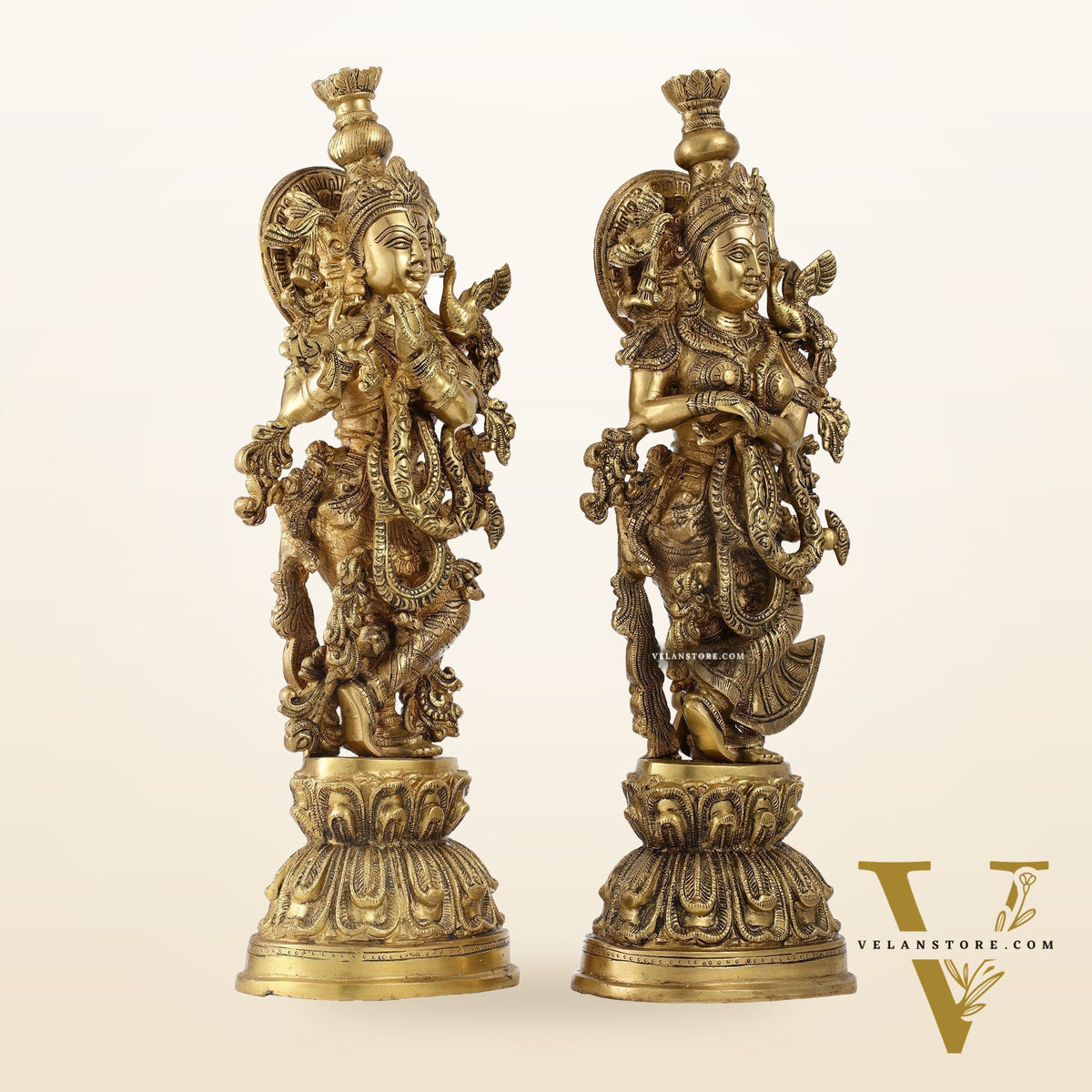 Brass Radha Krishna Idol Set - 21.5" Tall Masterpieces