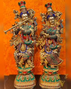 Brass Radha Krishna Idols large 30 inch statues
