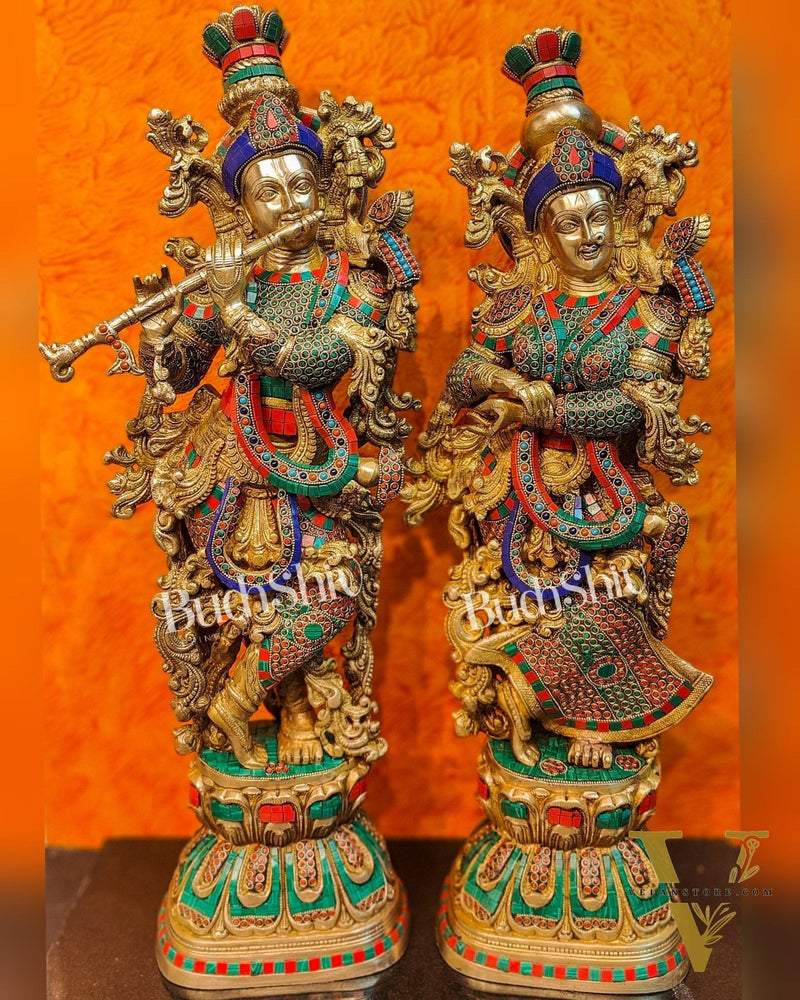 Brass Radha Krishna Idols large 30 inch statues