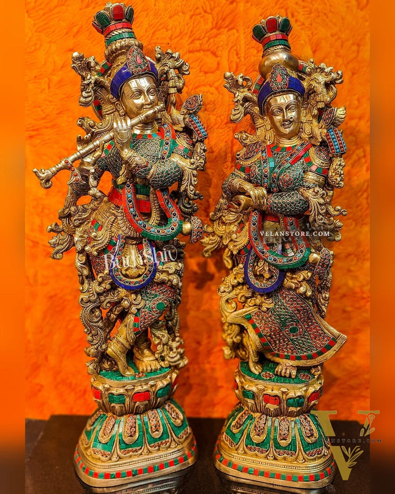 Brass Radha Krishna Idols large 30 inch statues