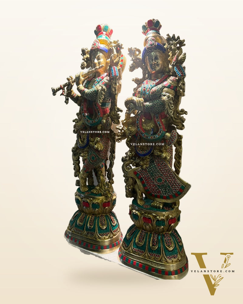 Brass Radha Krishna Idols large 30 inch statues