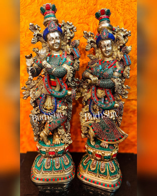 Brass Radha Krishna Idols large 30 inch statues