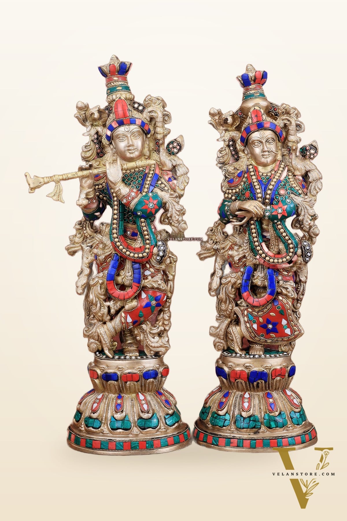Brass Radha Krishna idols pair  - 21" Height, 18 KG Pair