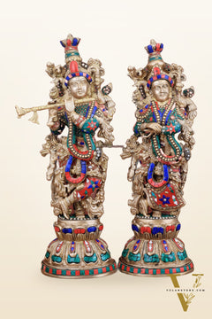 Brass Radha Krishna idols pair  - 21" Height, 18 KG Pair