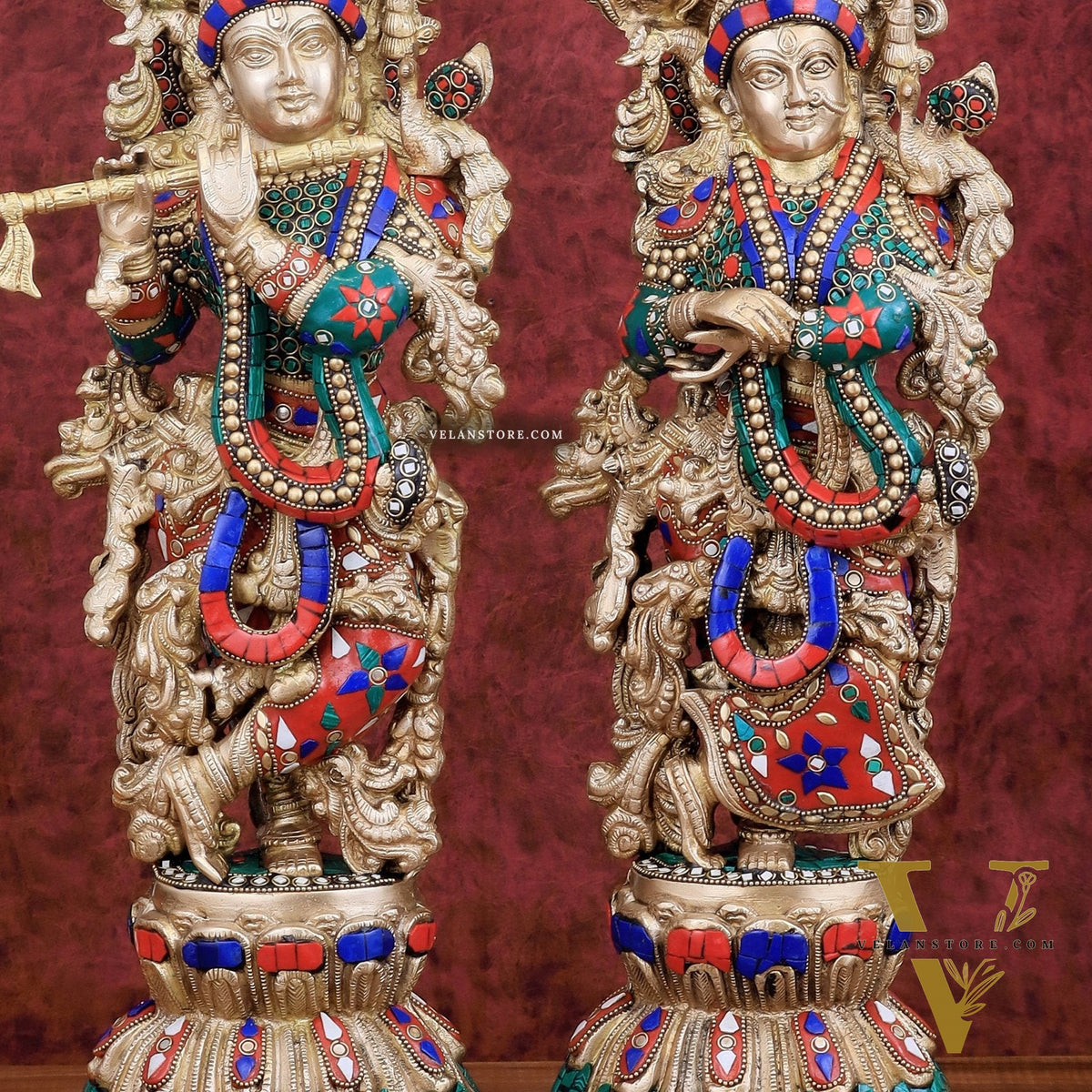 Brass Radha Krishna idols pair  - 21" Height, 18 KG Pair