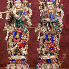 Brass Radha Krishna idols pair  - 21" Height, 18 KG Pair