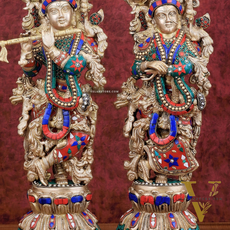 Brass Radha Krishna idols pair  - 21" Height, 18 KG Pair