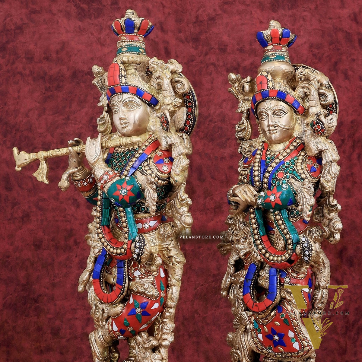 Brass Radha Krishna idols pair  - 21" Height, 18 KG Pair