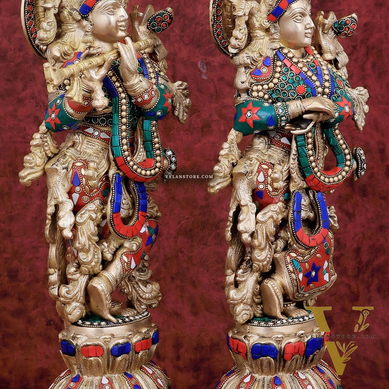 Brass Radha Krishna idols pair  - 21" Height, 18 KG Pair