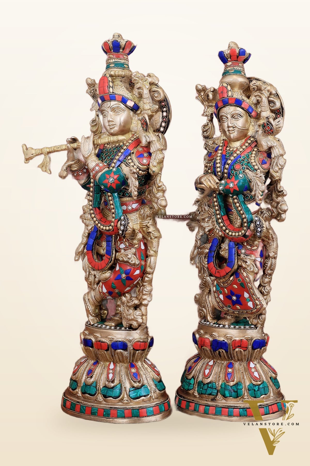 Brass Radha Krishna idols pair  - 21" Height, 18 KG Pair