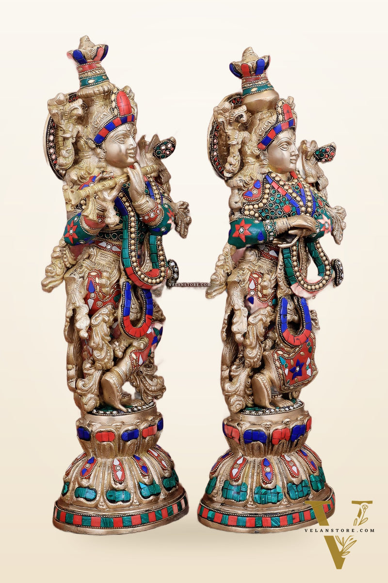 Brass Radha Krishna idols pair  - 21" Height, 18 KG Pair