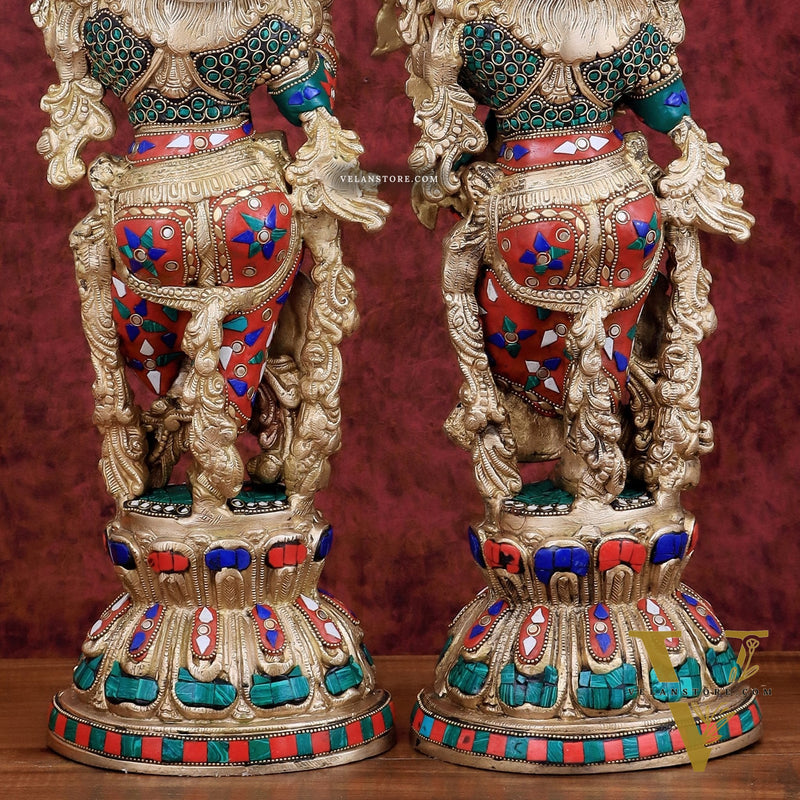 Brass Radha Krishna idols pair  - 21" Height, 18 KG Pair