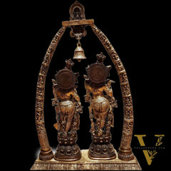 Brass Radha Krishna Idols with Engraved Krishna Leela Pillars  45"