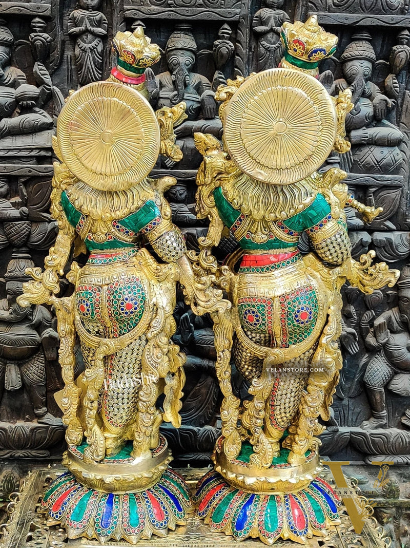 Brass Radha Krishna Idols - with Lotus Base 26 "