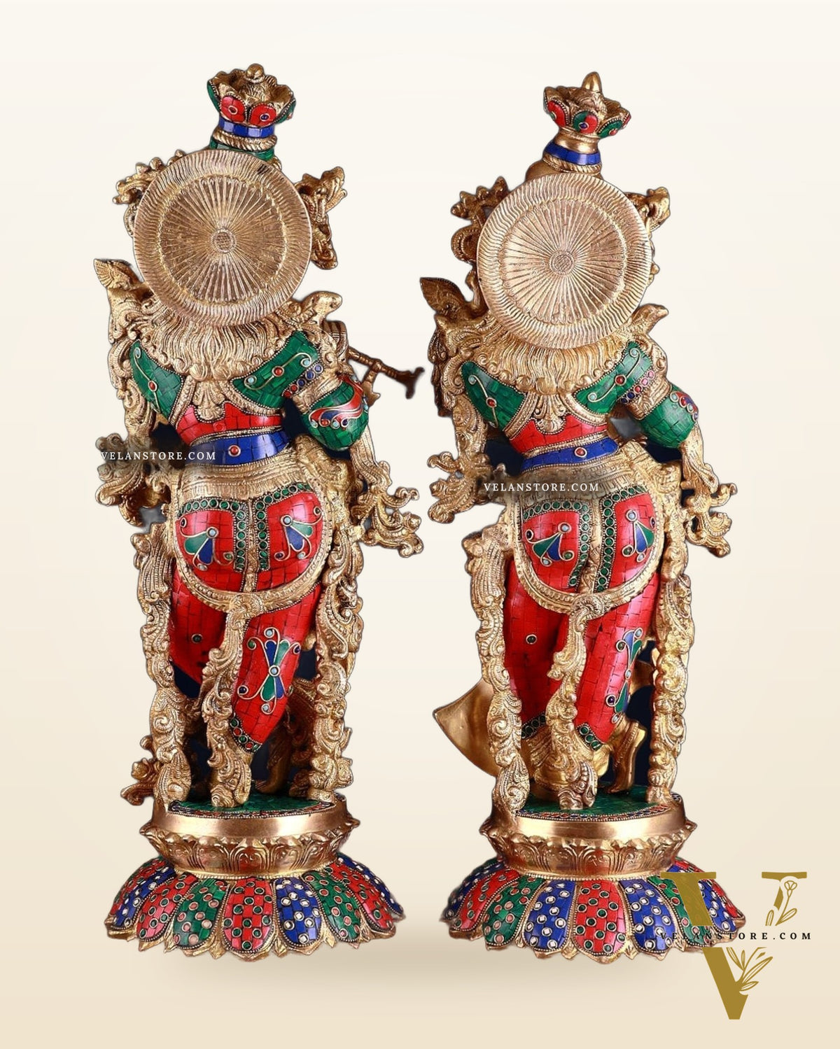 Brass Radha Krishna Idols with Lotus Base 27 inch