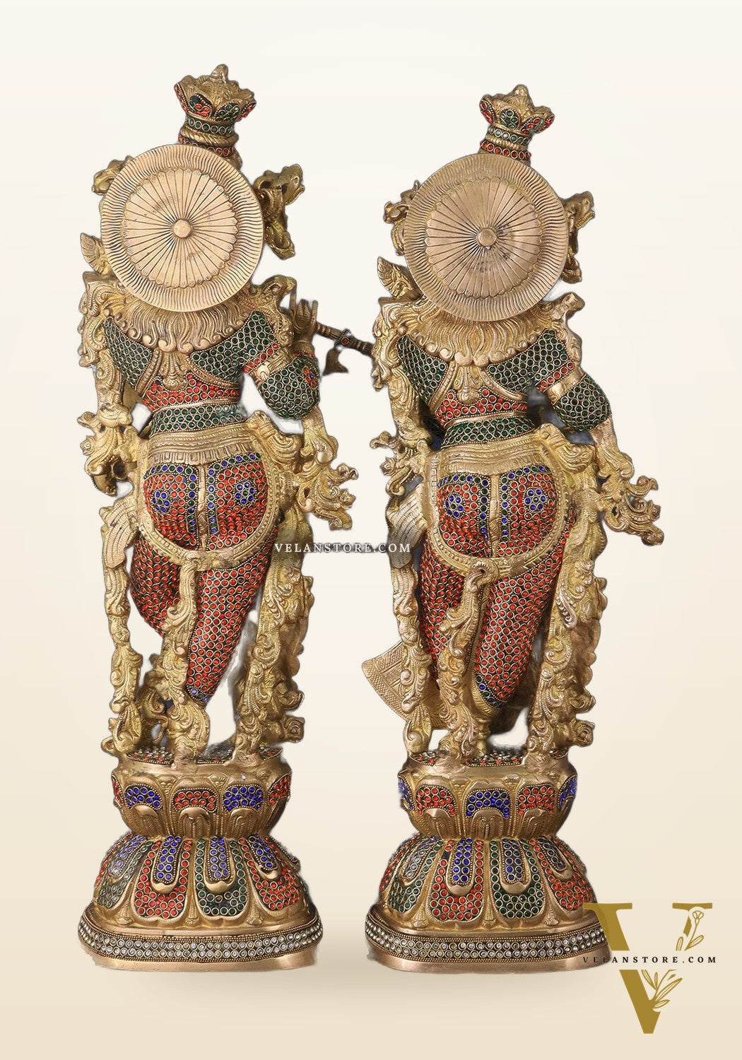 Brass Radha Krishna Idols with Meenakari jewel work - 29" Tall, 33 kg Pair