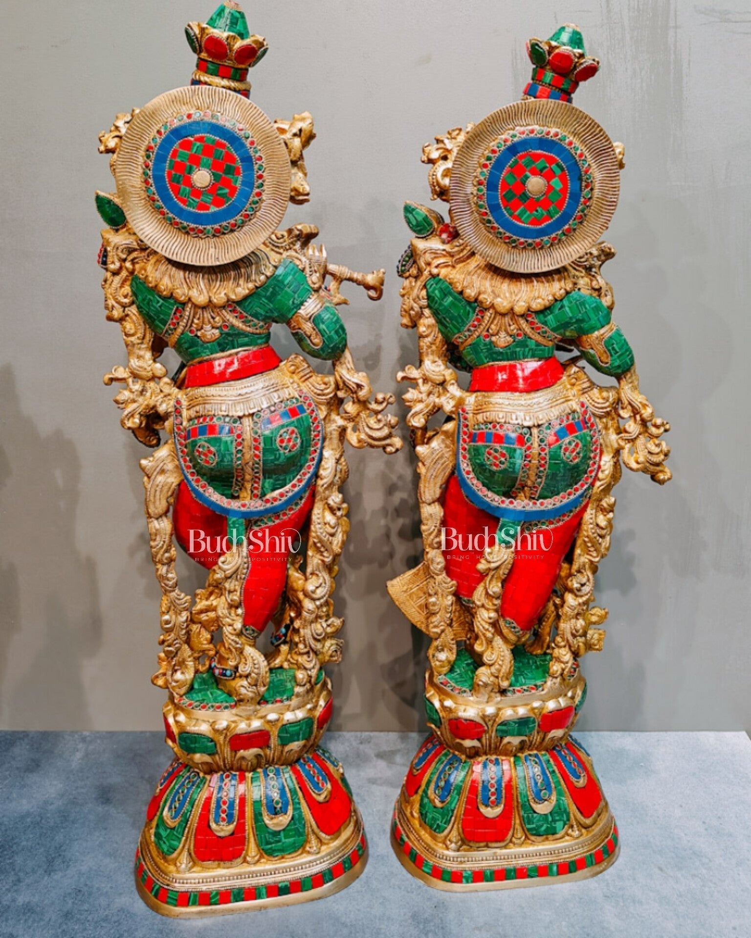Brass Radha Krishna Idols with stonework 30 inch
