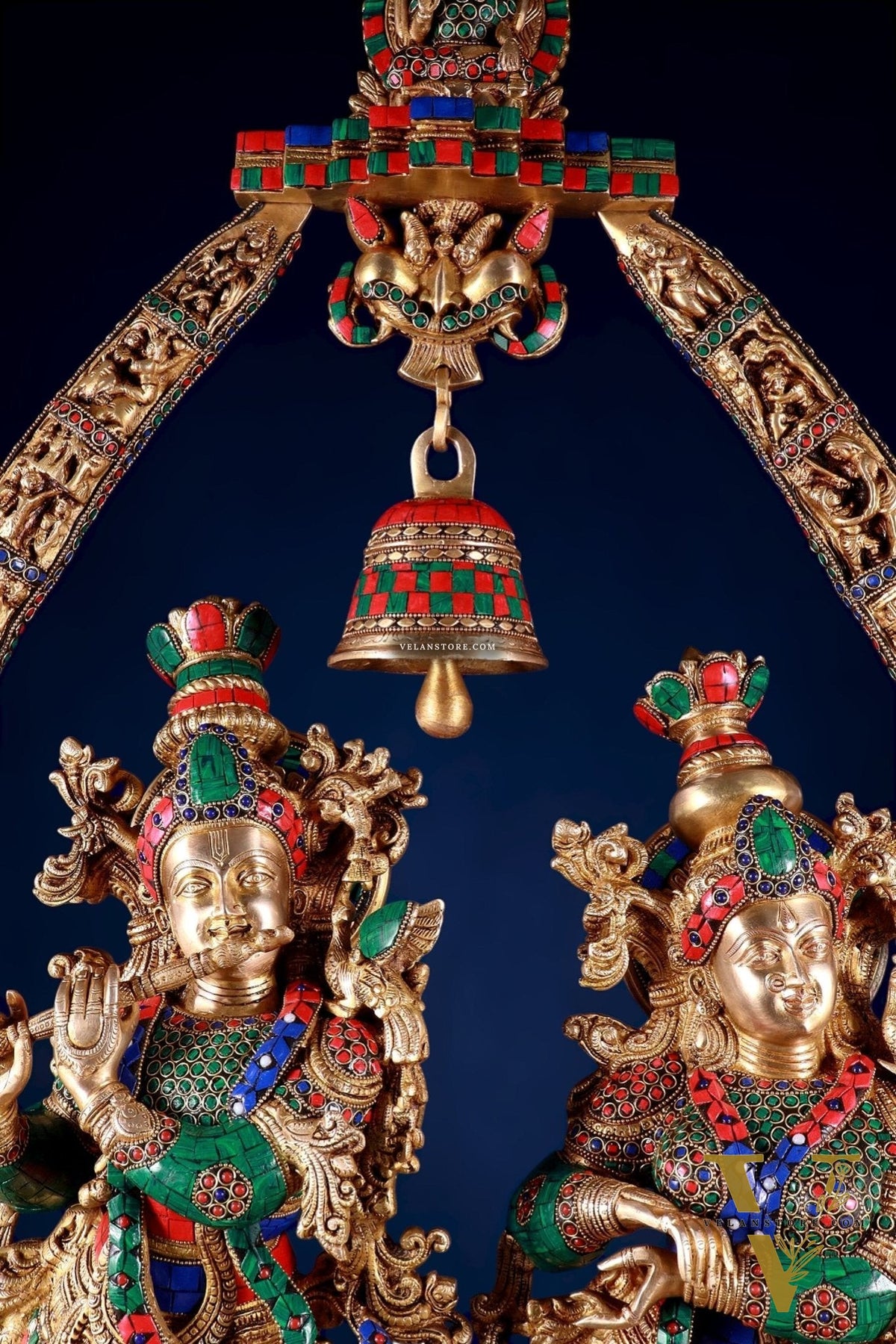Brass Radha Krishna Idols with temple arch 45 inches