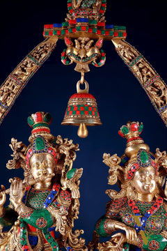Brass Radha Krishna Idols with temple arch 45 inches