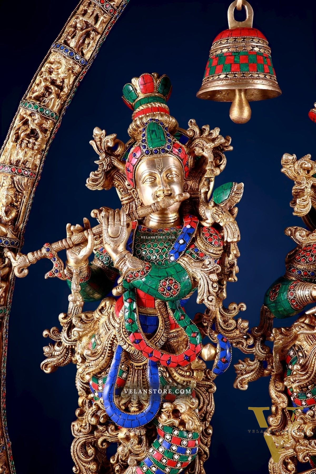 Brass Radha Krishna Idols with temple arch 45 inches