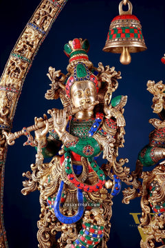 Brass Radha Krishna Idols with temple arch 45 inches