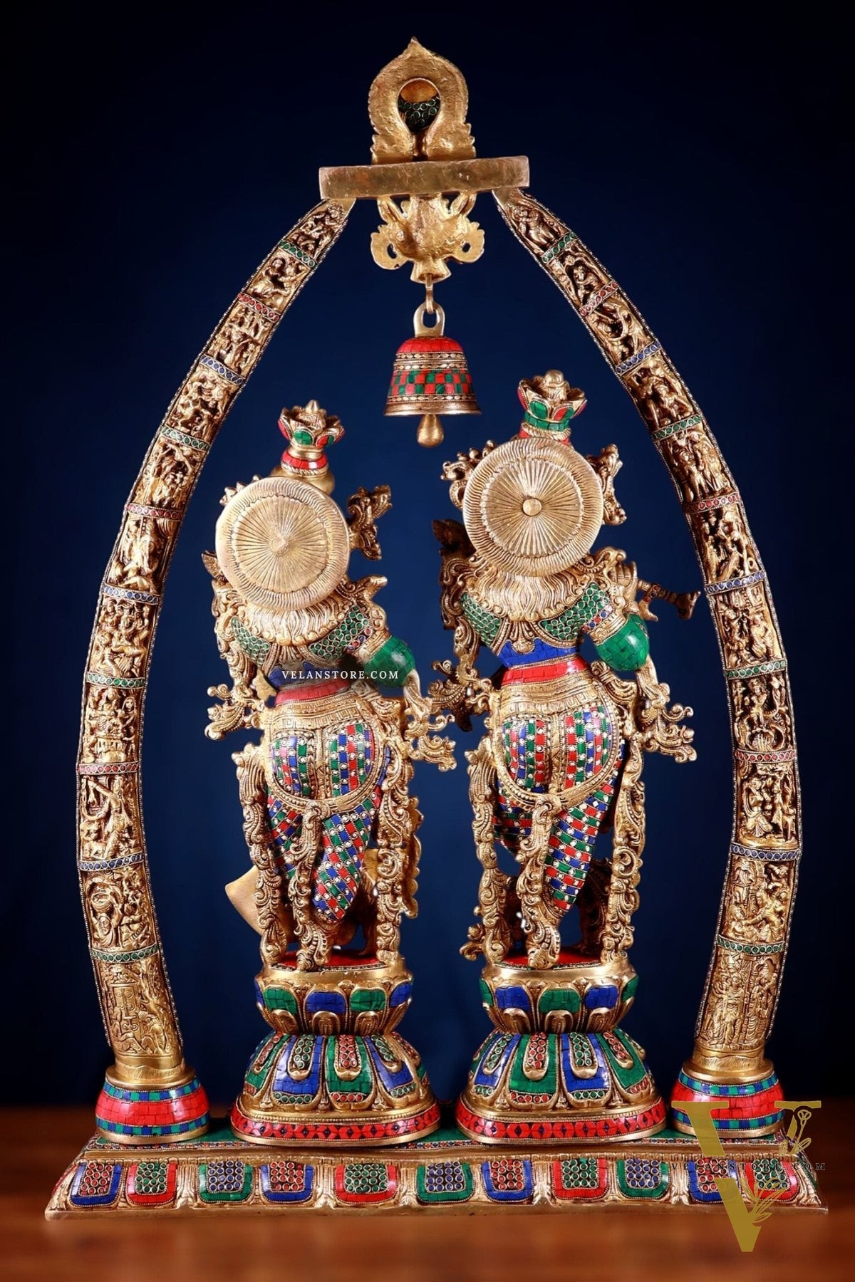 Brass Radha Krishna Idols with temple arch 45 inches
