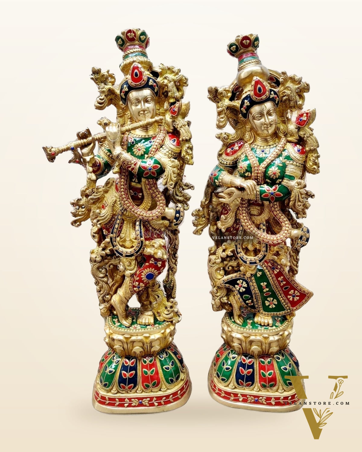 Brass Radha krishna multicolour meenakari Idol 30 inch