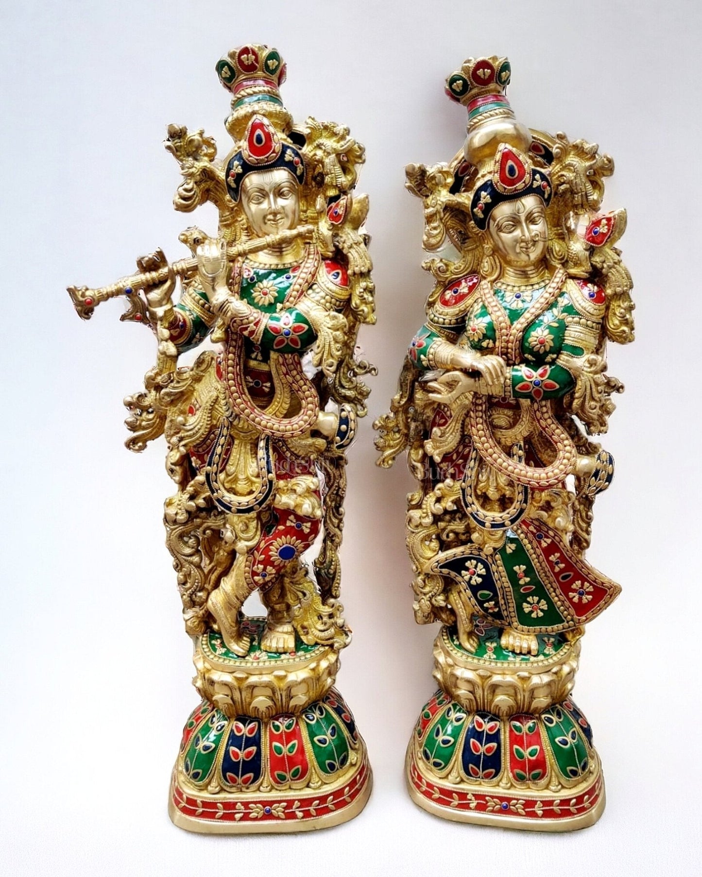 Brass Radha krishna multicolour meenakari Idol 30 inch