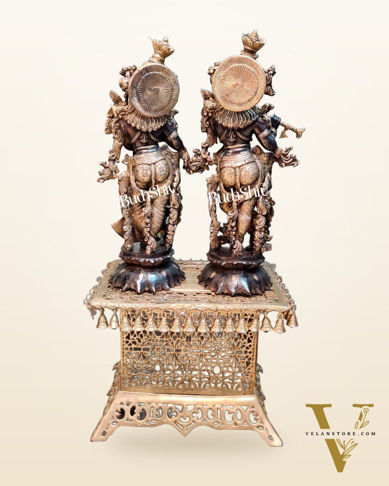 Brass Radha Krishna on Lotus Base Black and Golden 26"