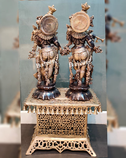 Brass Radha Krishna on Lotus Base Black and Golden 26"