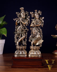 Brass Radha Krishna on Wooden Base – 9.5 inch Superfine Finish