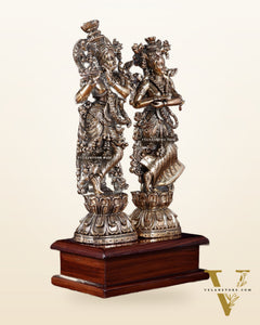 Brass Radha Krishna on Wooden Base – 9.5 inch Superfine Finish