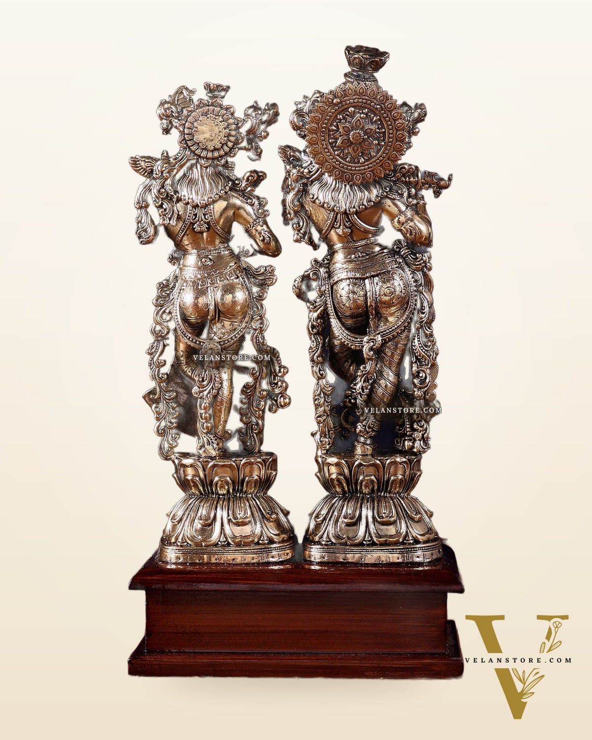 Brass Radha Krishna on Wooden Base – 9.5 inch Superfine Finish