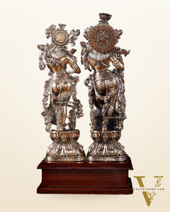 Brass Radha Krishna on Wooden Base – 9.5 inch Superfine Finish