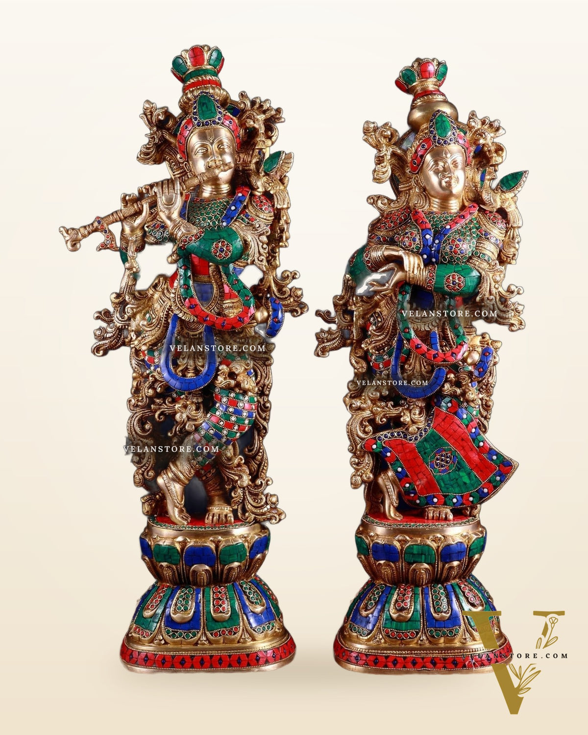 Brass Radha Krishna Pair 30 inch meenakari artwork