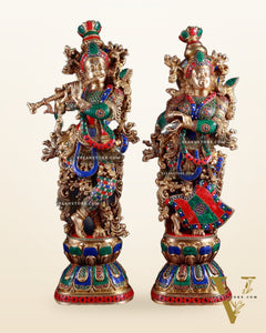 Brass Radha Krishna Pair 30 inch meenakari artwork